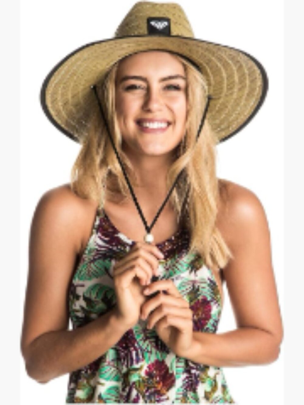 Wide Brim Woven Straw Sun Hat with Adjustable Chin Strap